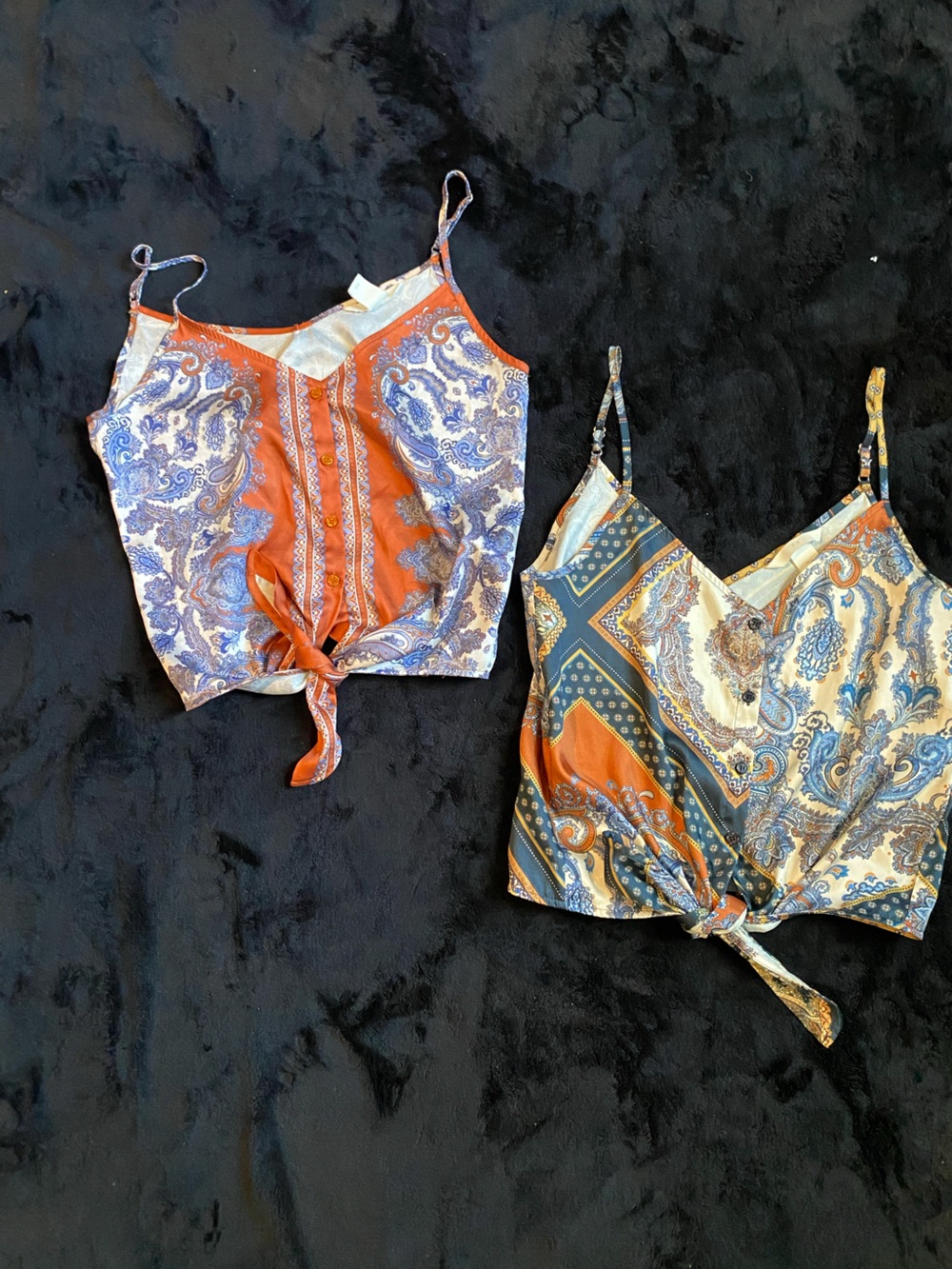 H&M Paisley Print Tie-Front Cami Tops in Orange & Blue Bundle